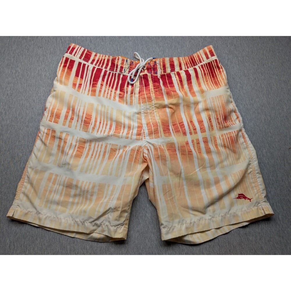 Tommy Bahama Board Shorts Size XL Red Orange Yellow Swim Mesh Lined Marlin